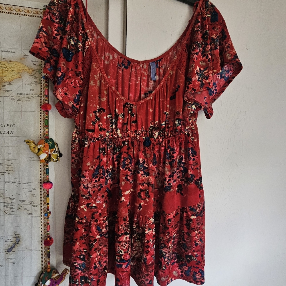 Free people red floral top